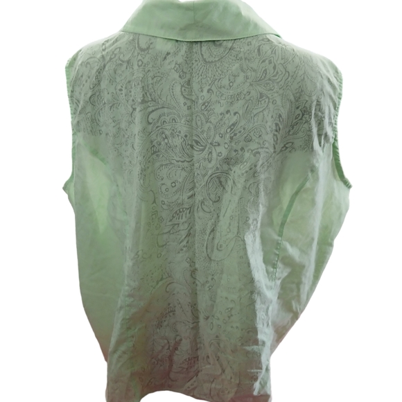 Green Harve Benard Paisley Button Up Sleeveless Top Women's Sz 2XL Neon Sheer - Picture 7 of 11